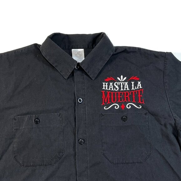Spirit Halloween Hasta La Muerte Mens Large Black Short Sleeve Button Shirt‎ - Picture 2 of 4